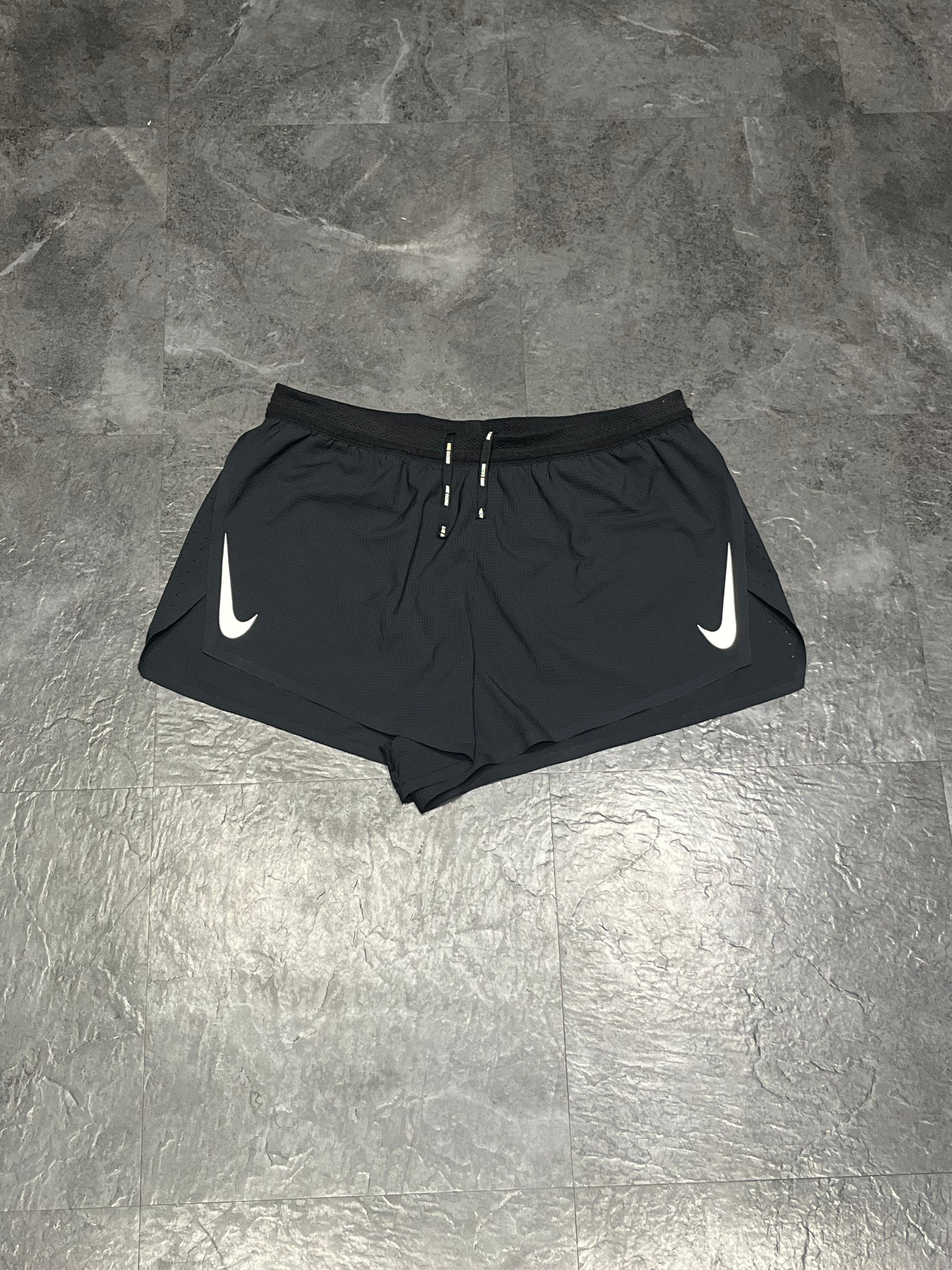 Black Nike Mens Dri Fit ADV Aeroswift 2”Racing Split Shorts
