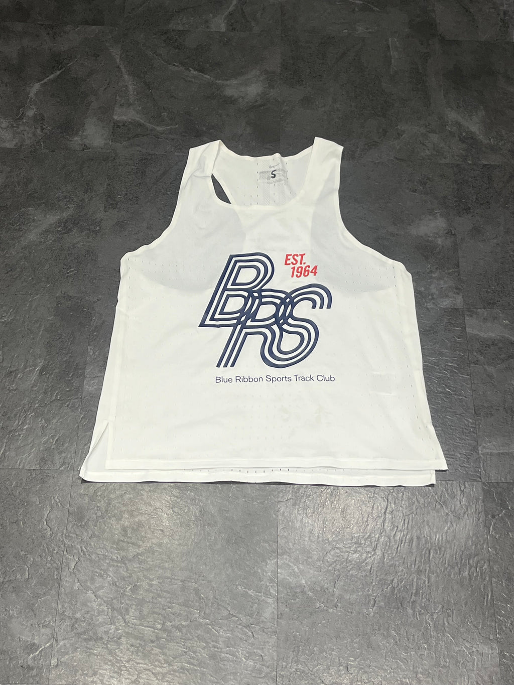 White Nike Blue Ribbon Aeroswift Racing Singlet