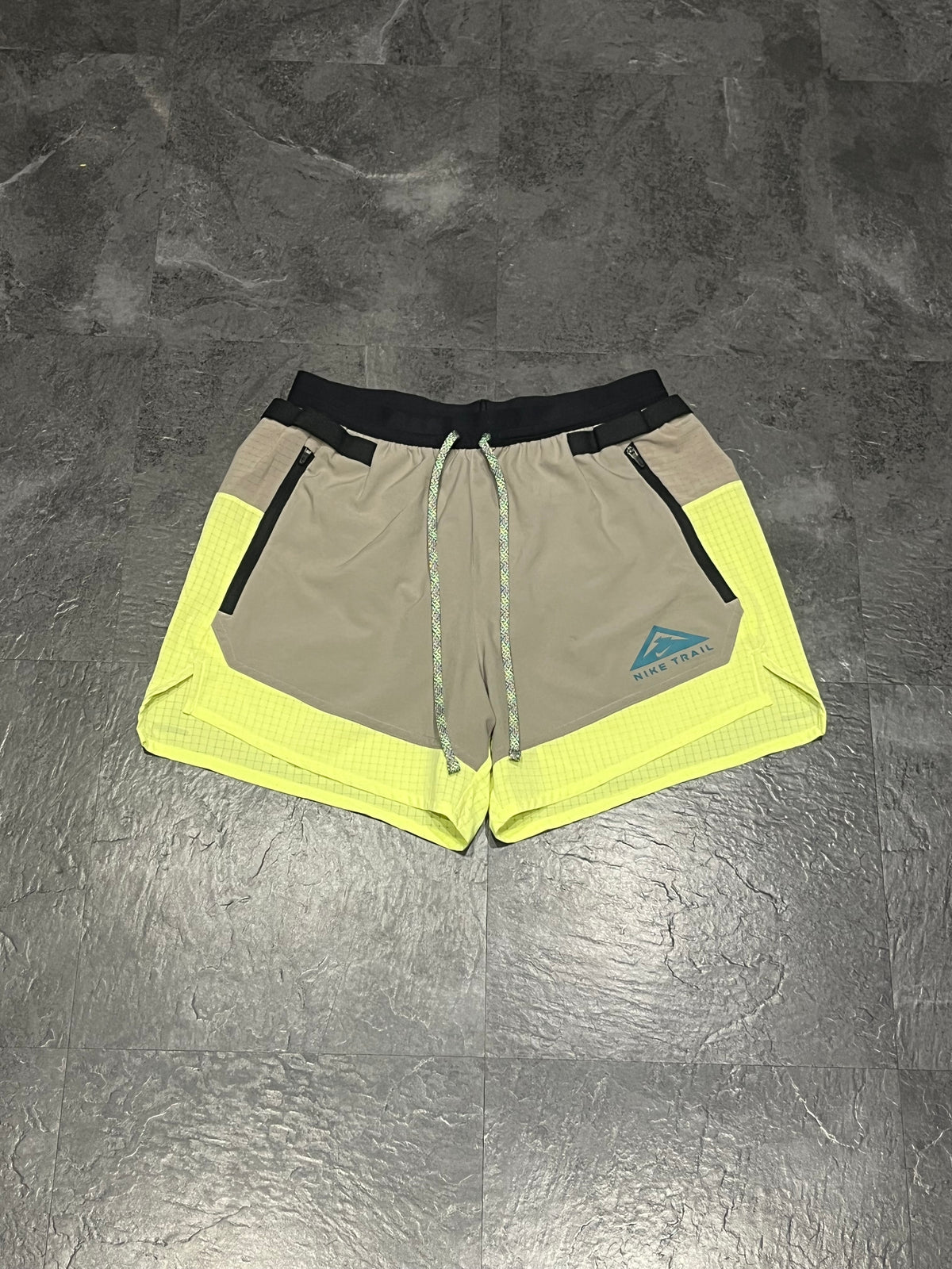 Beige & Light Lemon Nike Men” Dri Fit Trail 5” Brief Lined Running Shorts