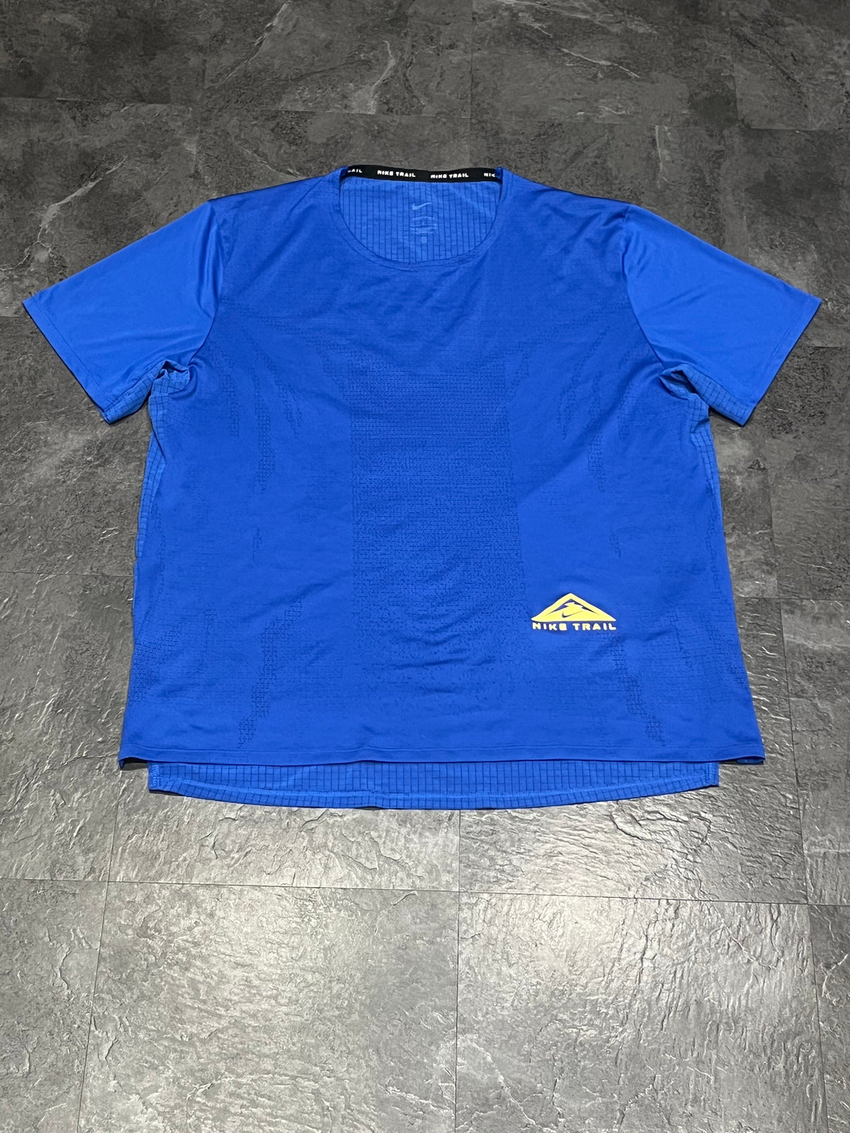 Blue/Yellow Nike Men’s Dri Fit Rise 365 Trail Running T Shirt