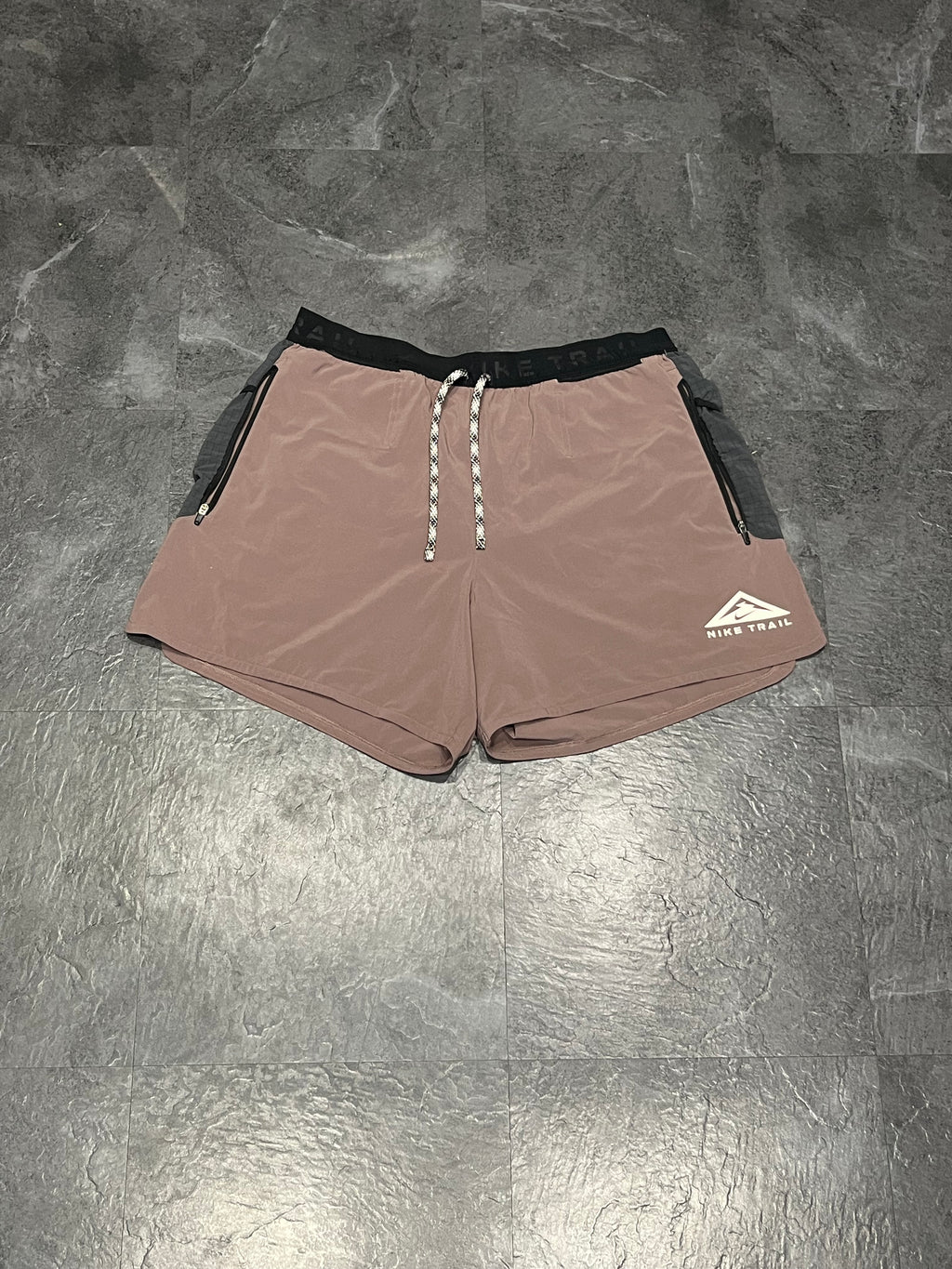 Taupe & Smoke Grey Nike Men’s Dri Fit Trail 5” Brief Lined Shorts