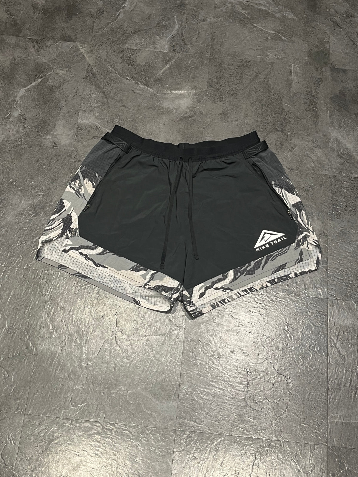 Black & White Camo Nike Men’s Dri Fit Trail 5” Brief Lined Running Shorts