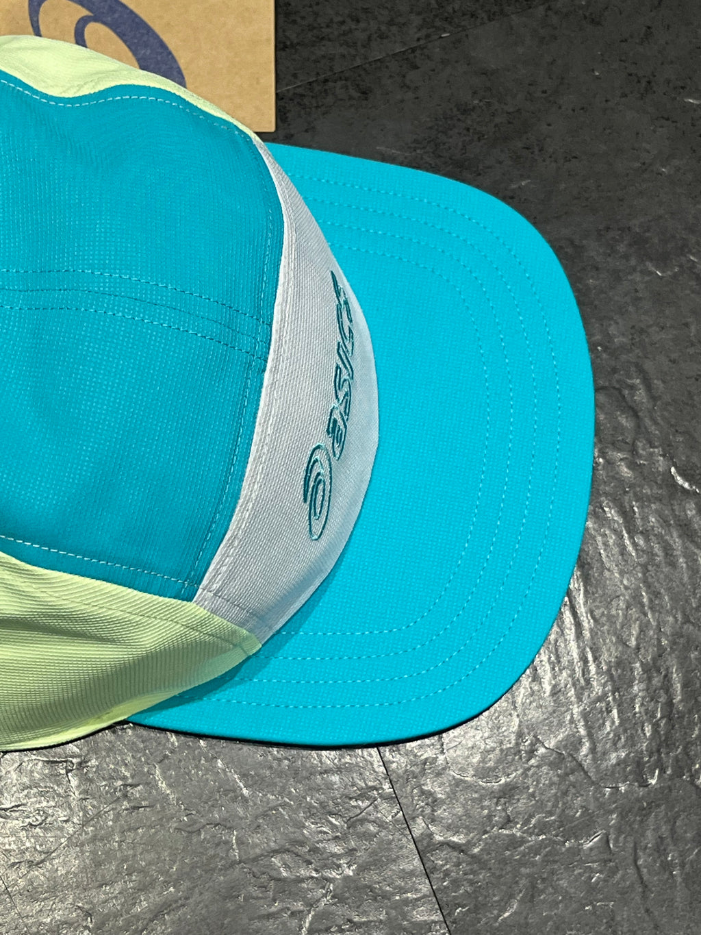 Energy Aqua/White Asics 5 Panel Running Cap - Unisex