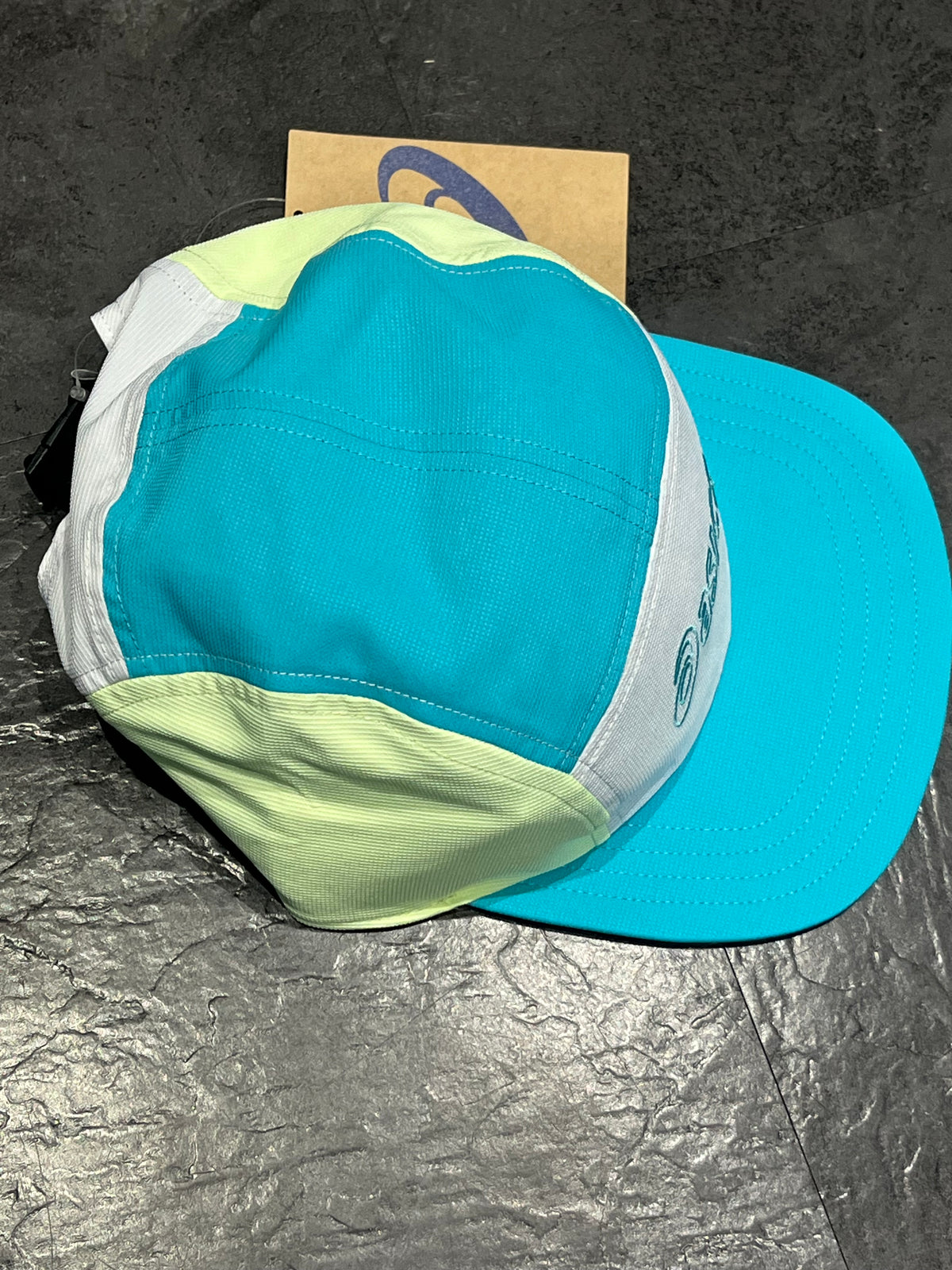 Energy Aqua/White Asics 5 Panel Running Cap - Unisex