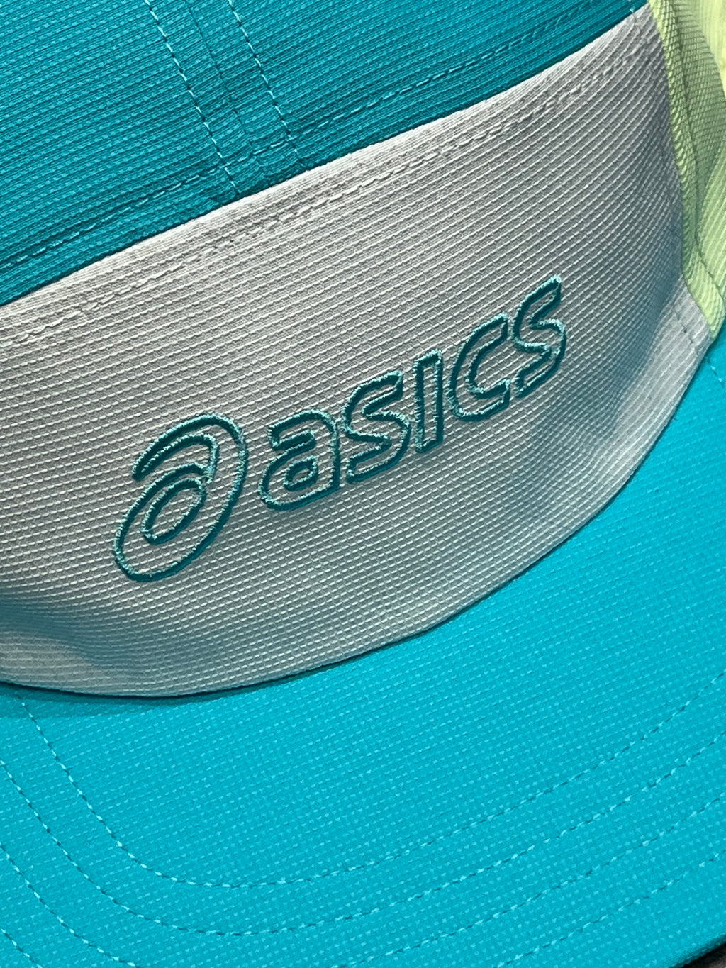 Energy Aqua/White Asics 5 Panel Running Cap - Unisex