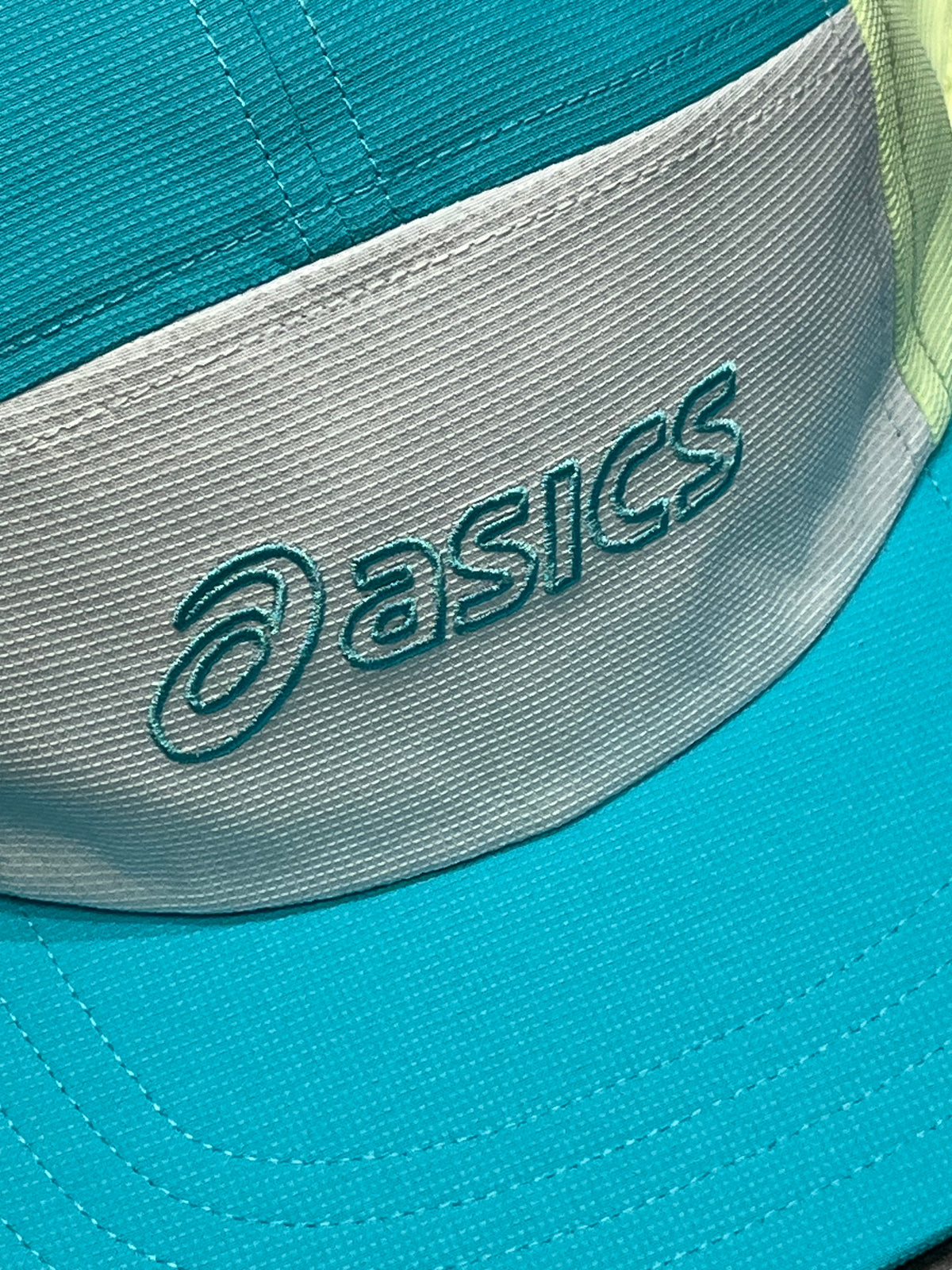 Energy Aqua/White Asics 5 Panel Running Cap - Unisex