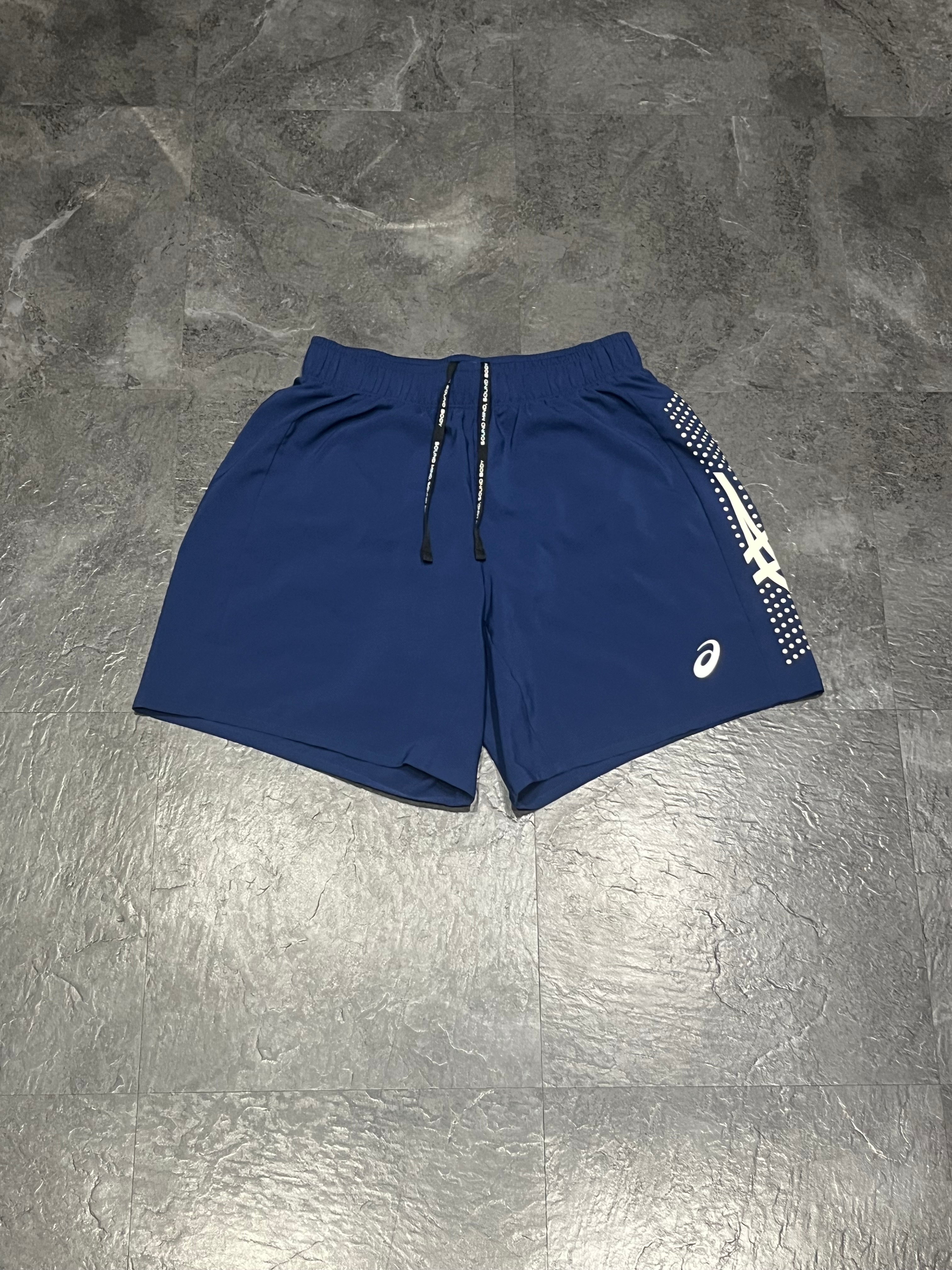 Navy Blue & White ASICS Men’s Icon 7” Shorts