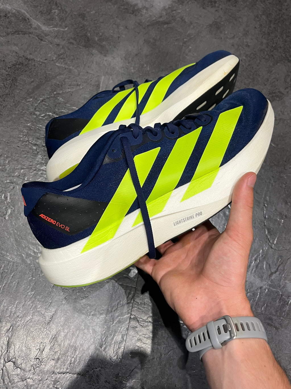 Dark Blue /Solar Lime Adidas Adizero Men’s EVO SL Running Shoes