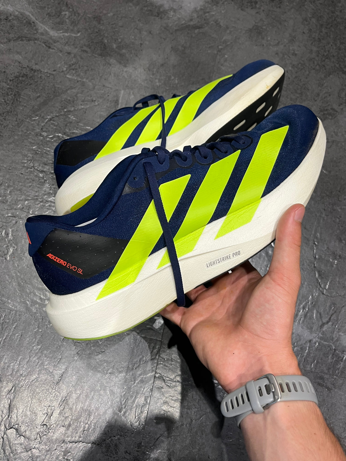 Dark Blue /Solar Lime Adidas Adizero Men’s EVO SL Running Shoes