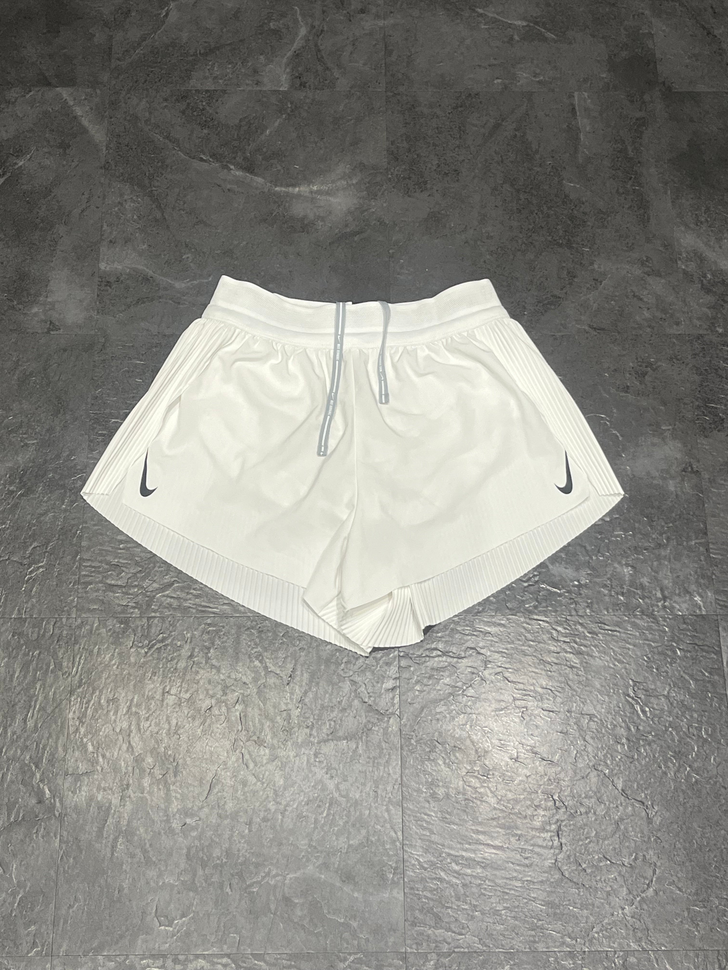 White Nike Women’s Dri Fit ADV Aeroswift 3” Racing Split Shorts