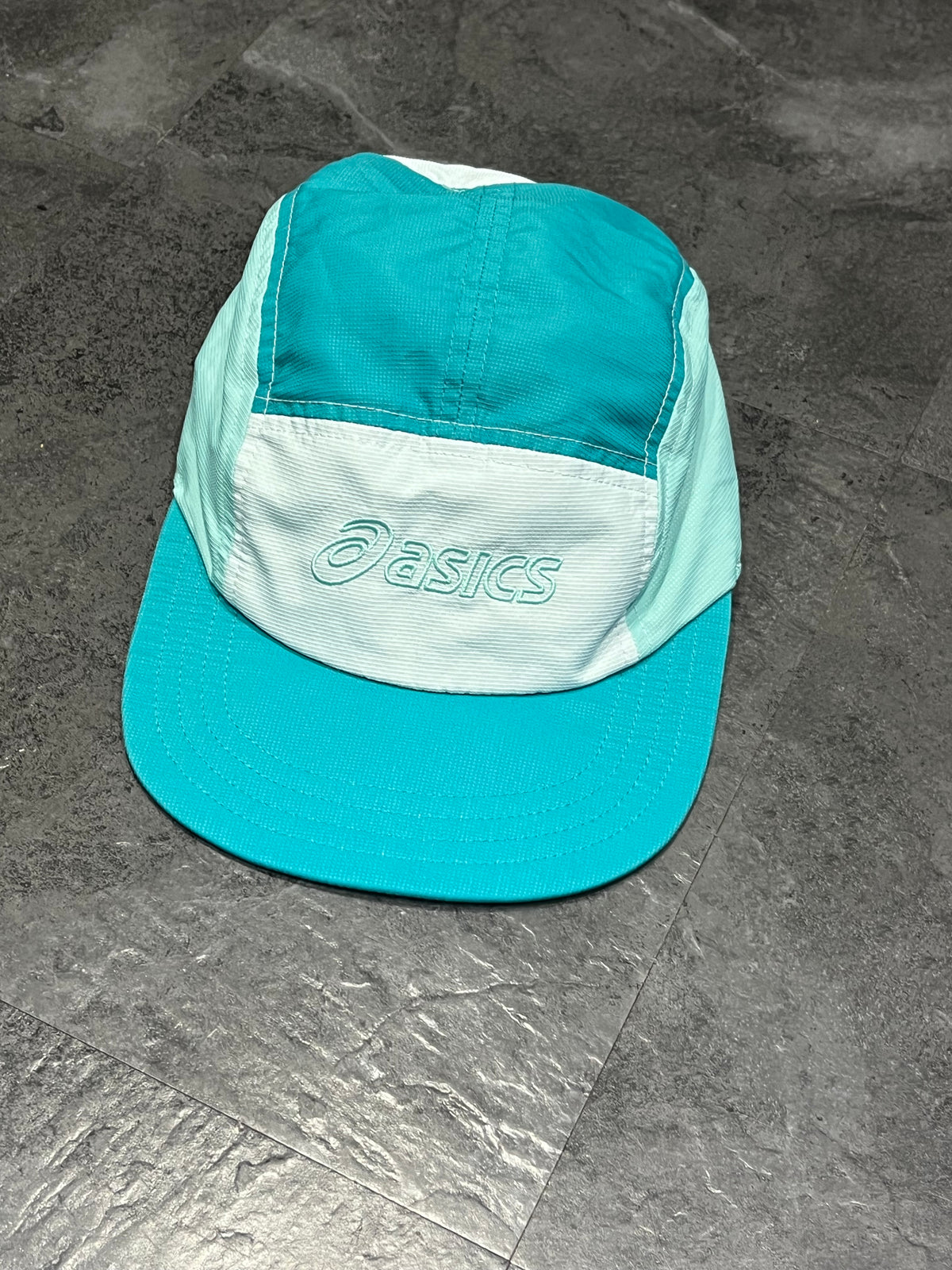 Energy Aqua & White Asics 5 Panel Running Cap - Unisex