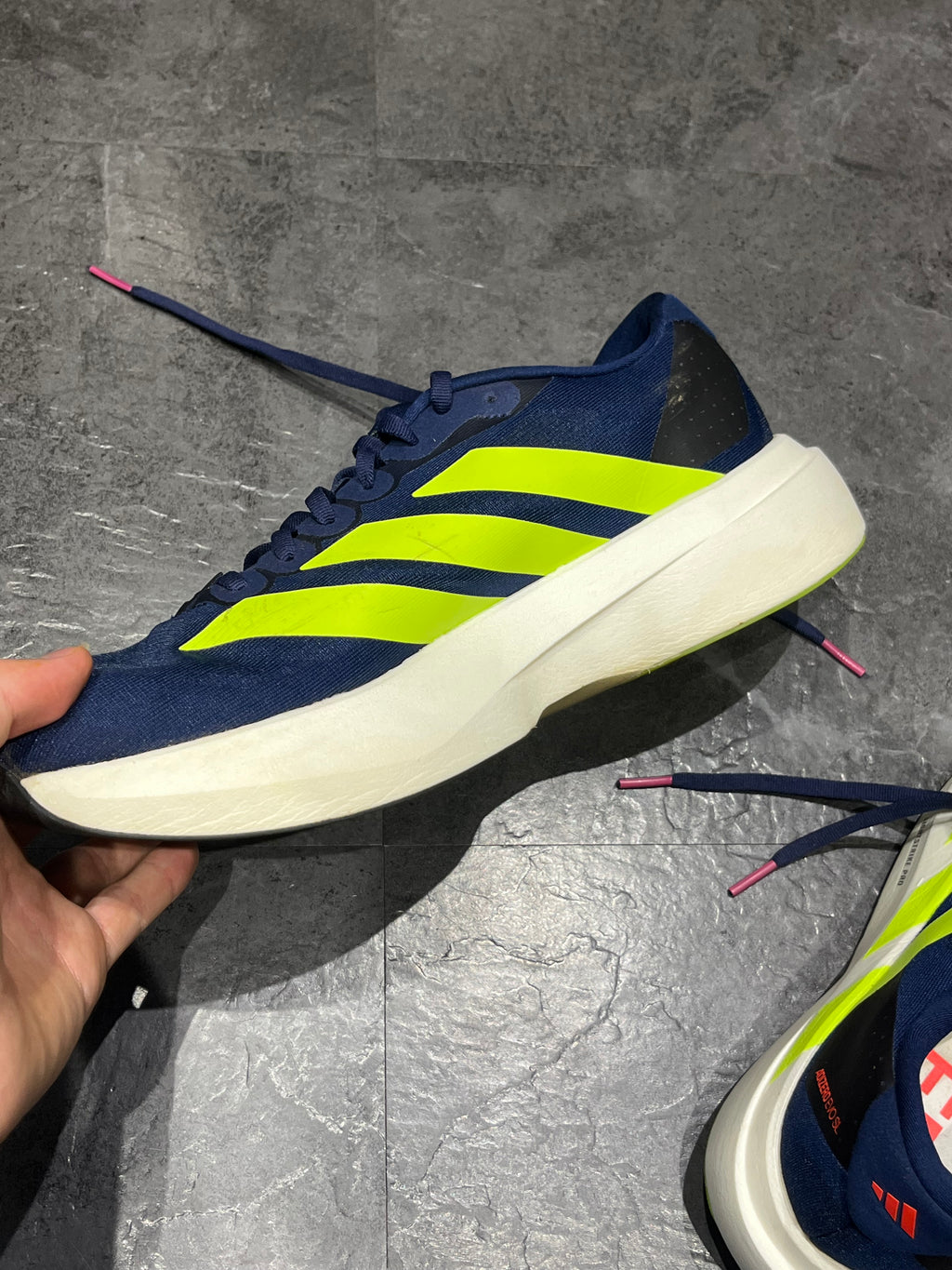 Dark Blue /Solar Lime Adidas Adizero Men’s EVO SL Running Shoes