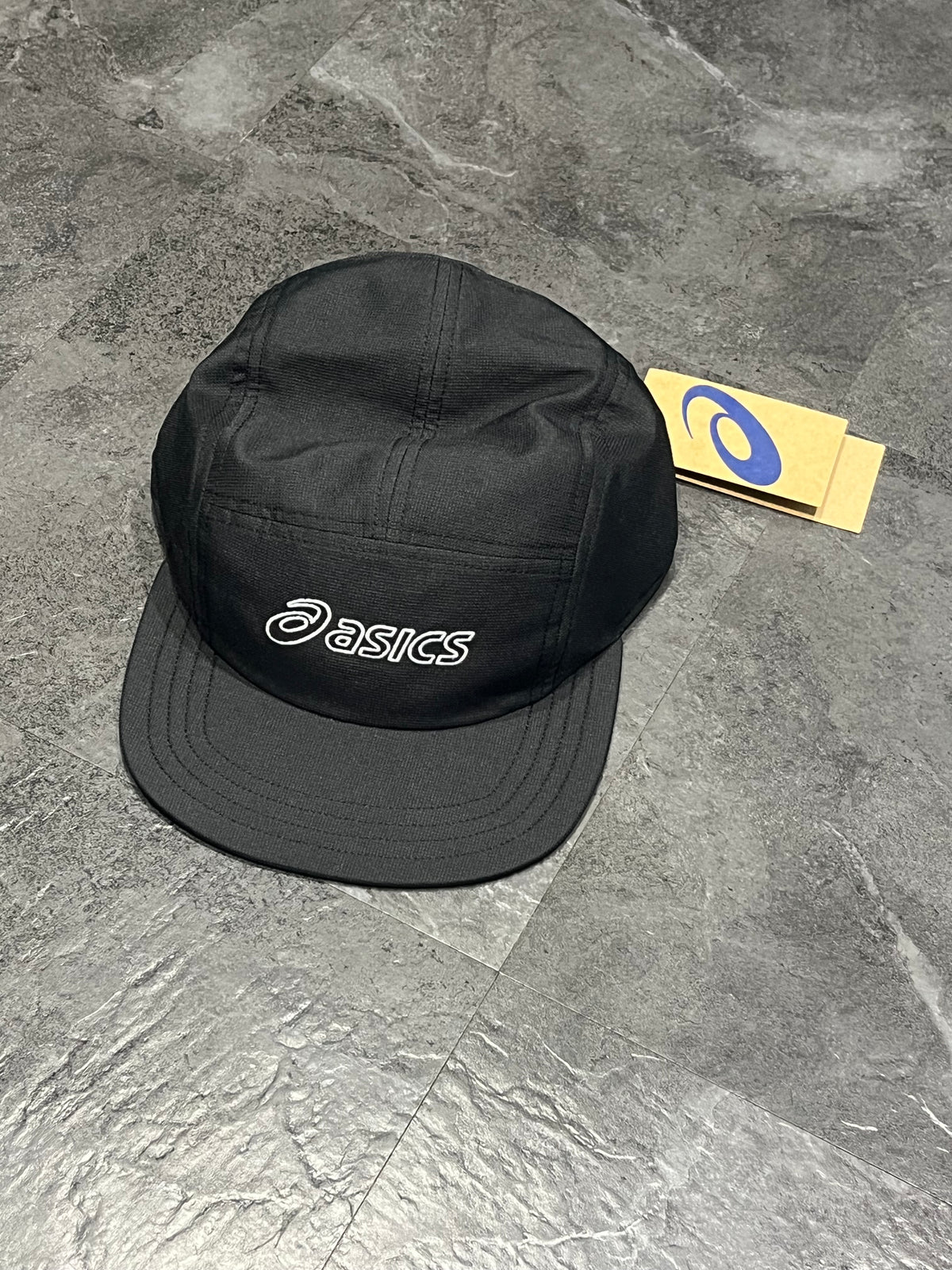 Performance Black Asics 5 Panel Running Cap - Unisex