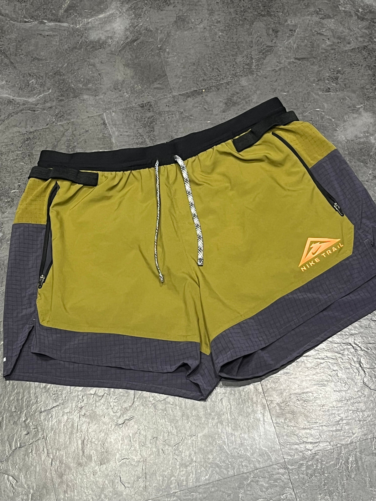 Olive & Dark Purple Nike Men’s Dri Fit Trail 5” Brief Lined Running Shorts