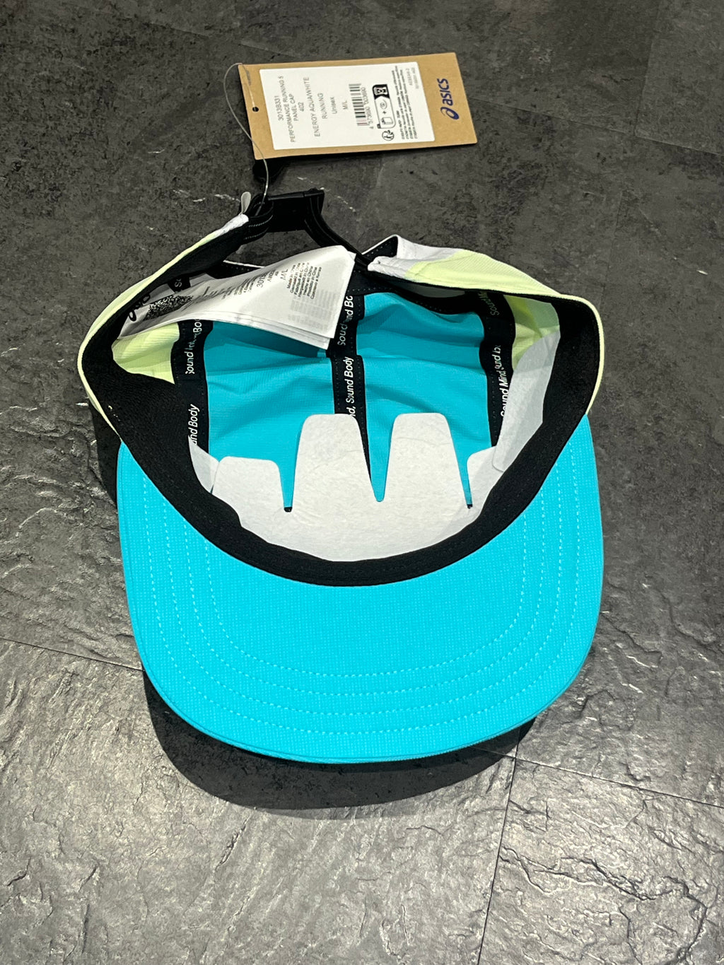 Energy Aqua/White Asics 5 Panel Running Cap - Unisex
