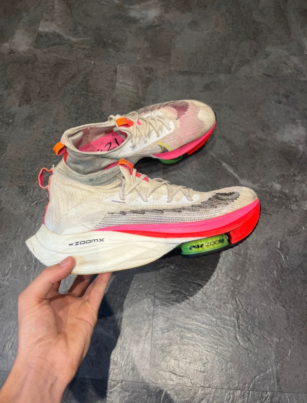 White & Pink Nike Air Zoom Alphafly Next % Running Shoes