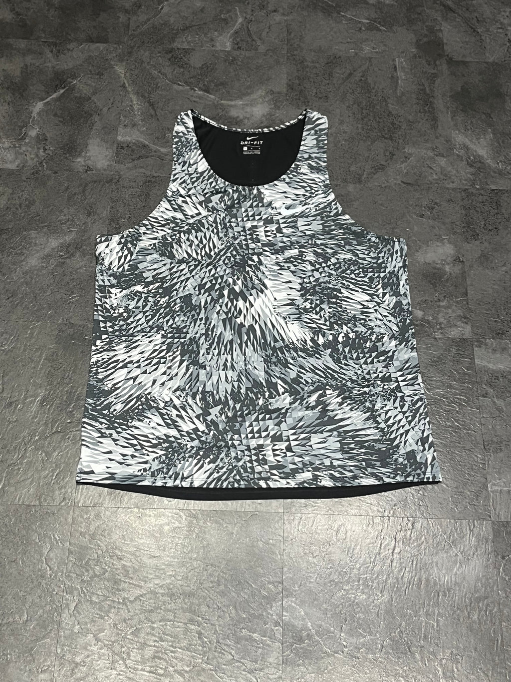 Grey/White Geometric Nike Men’s Dri Fit Racerback Running Singlet