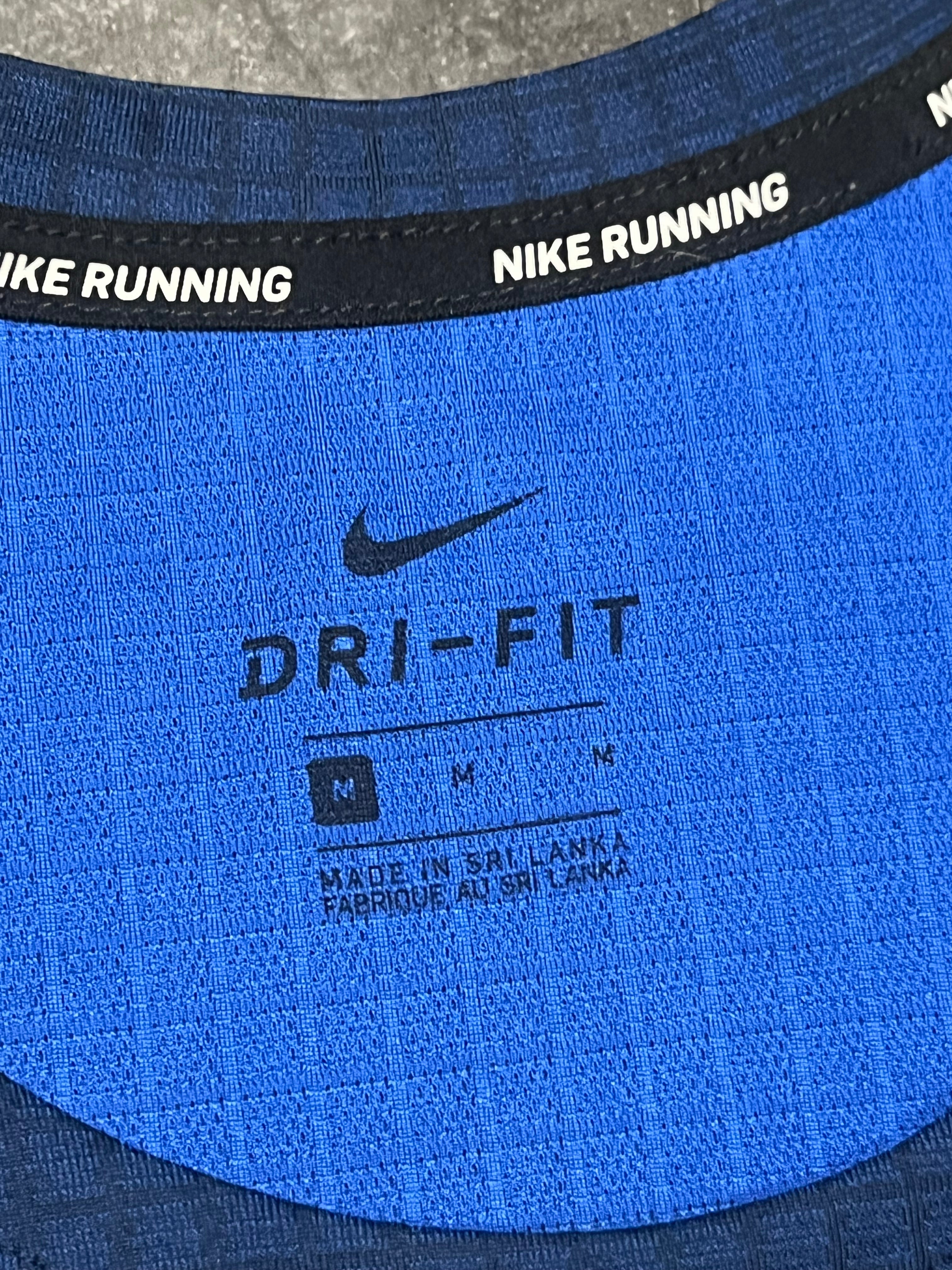 Grid Pattern Blue Nike Mens Dri Fit Miler Running Singlet / Vest
